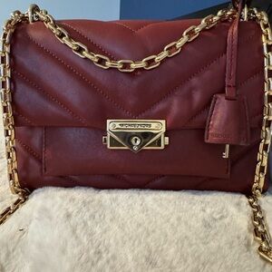 Michael Kors Maroon Quilted Shoulder Bag with Gold Chain